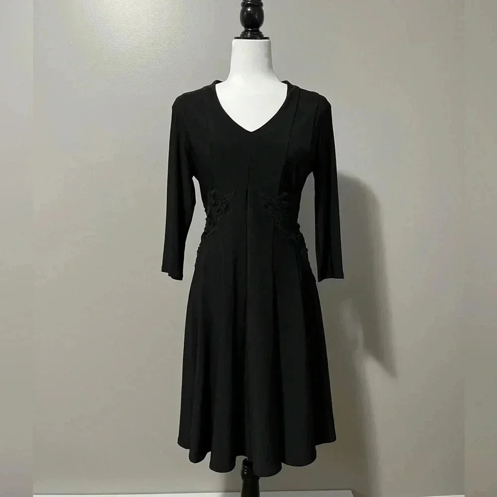 Frank Lyman 3/4 Sleeve Flared Skirt Black Dress